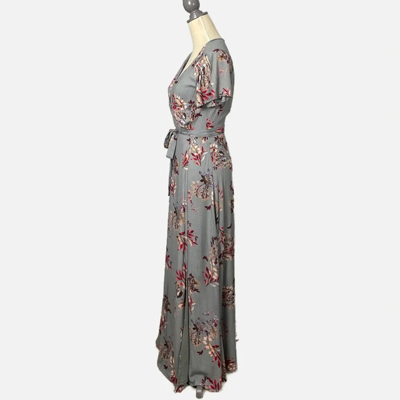 Lulu’s Maxi Dress Fiorire Slate Blue Floral Print Wrap Size XS Romantic Feminine - Picture 8 of 16